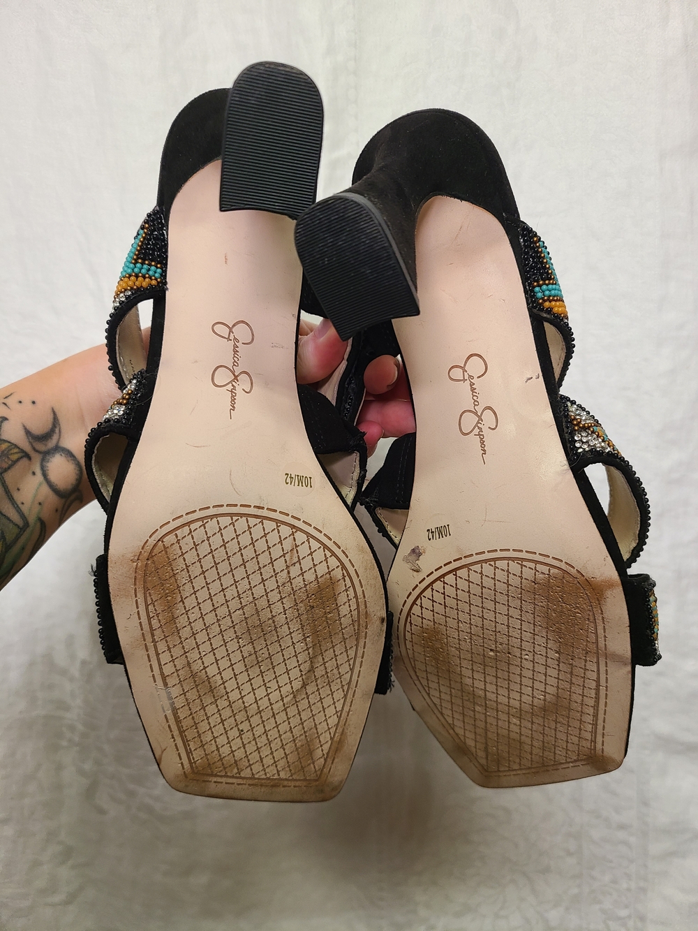 Jessica Simpson Oani Black Multi-Beaded Strappy Heeled Sandals - Picture 6 of 7